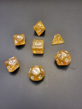 Gold Glitter Clear RPG Dice 7 Pieces Set